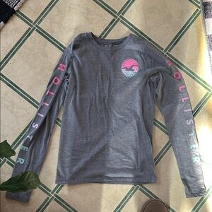 Hollister Gray Long Sleeve Tee with Pink and Green Accents